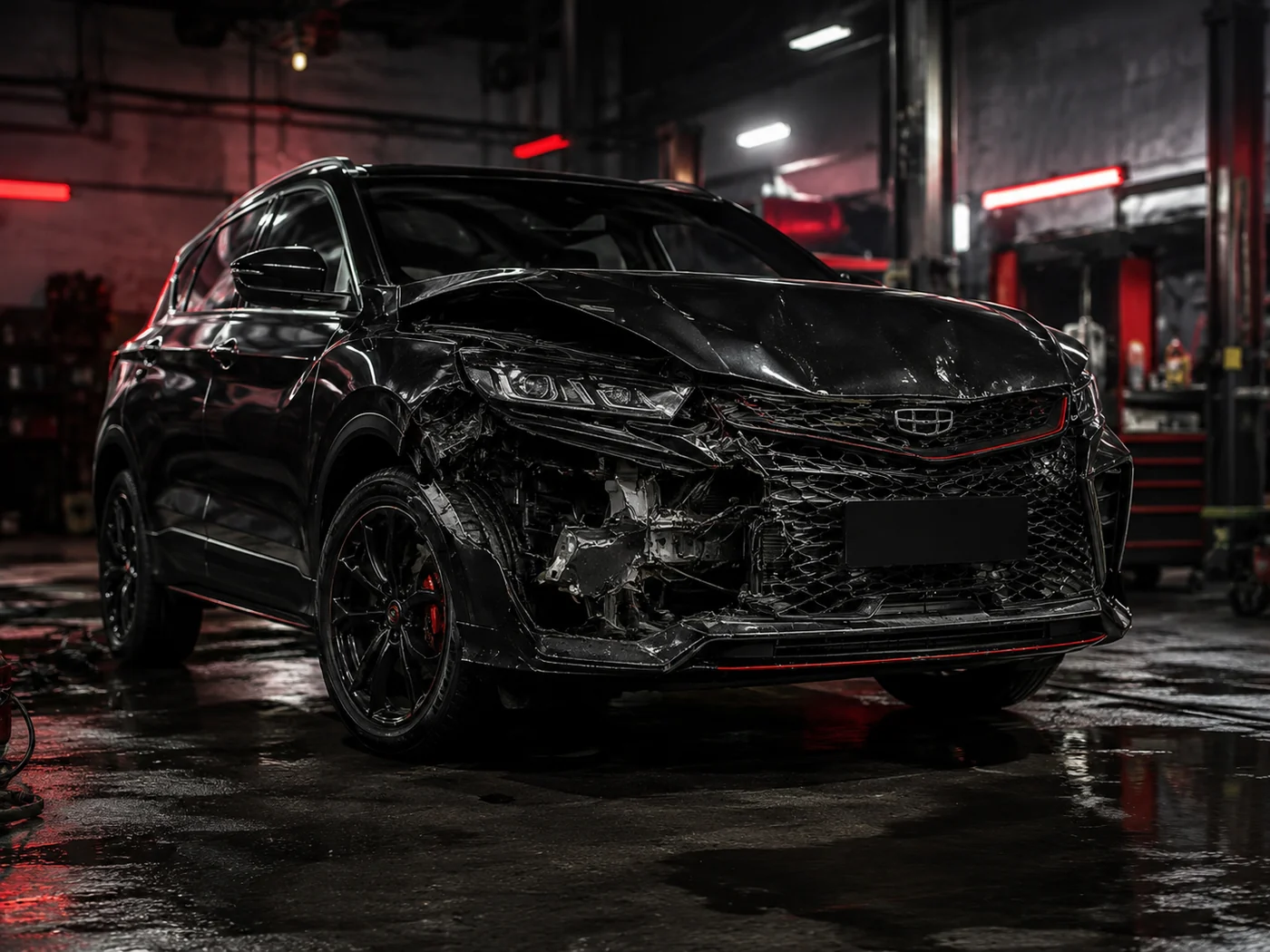 Повреждённый китайский автомобиль после ДТП